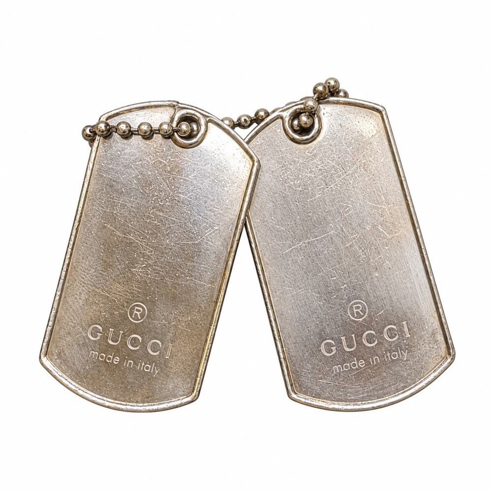 Gucci Double Dog Tag 925 Sterling Silver Necklace 24 Inch Ball Chain 50g